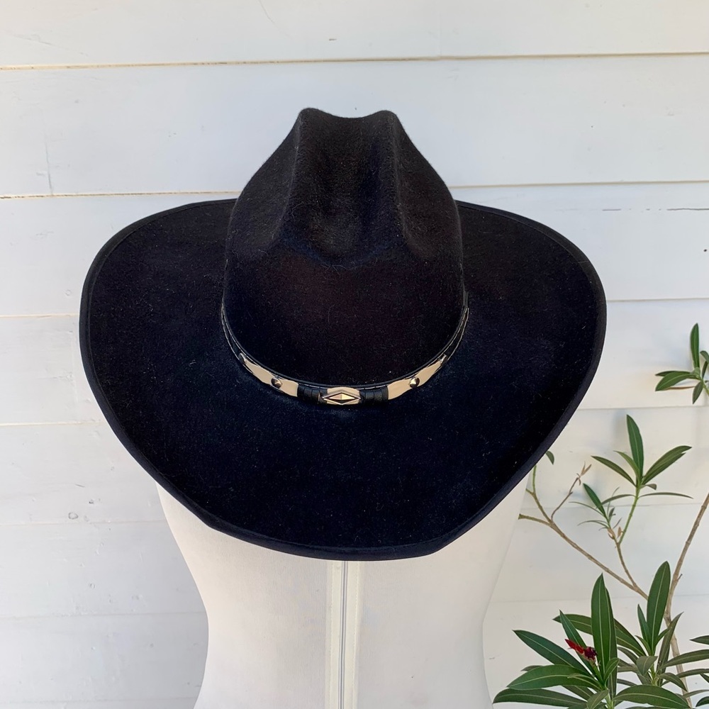 Summit Hats Black Cowboy Hat Western M Felt Leather Embellished VTG Boho wool - Picture 3 of 14